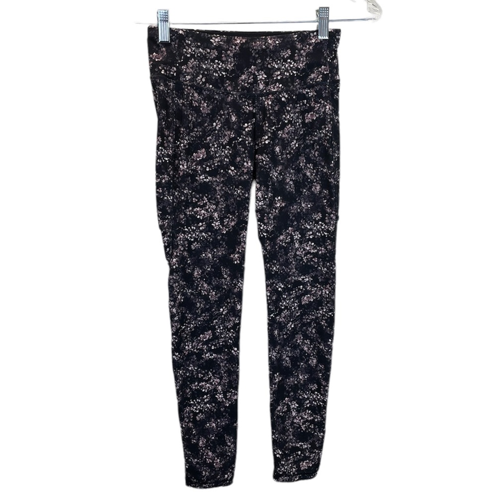 Calia Lavender/Black Floral Print 3/4 Length Leggings Size Small
